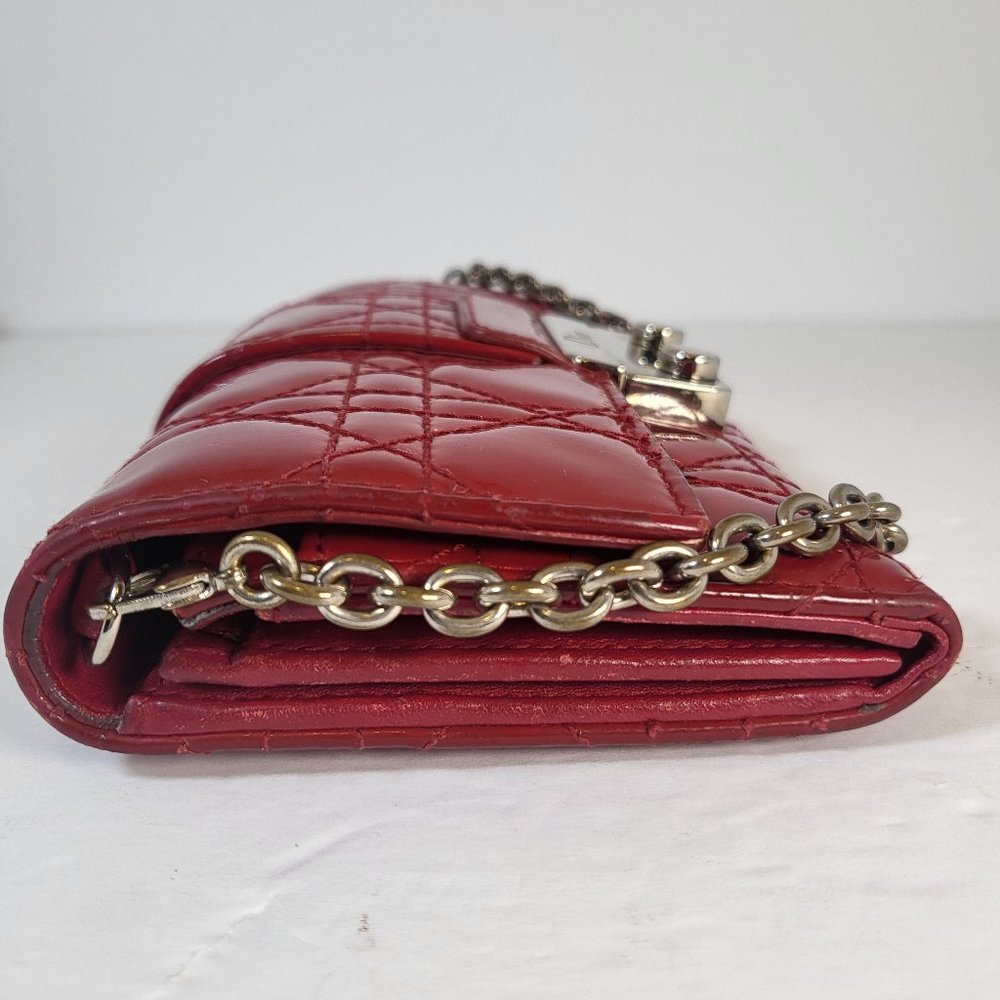 Authenticated DIOR Red Cannage Patent Leather New Lock Wallet on Chain - Picture 16 of 16